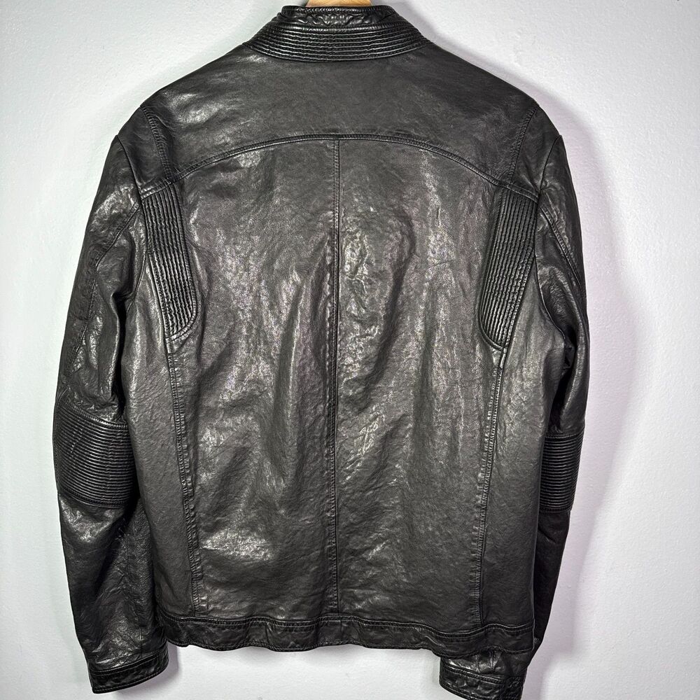 TIME Postmodern Genuine Lambskin Leather Jacket Mens L Black Moto Korean - Picture 8 of 15